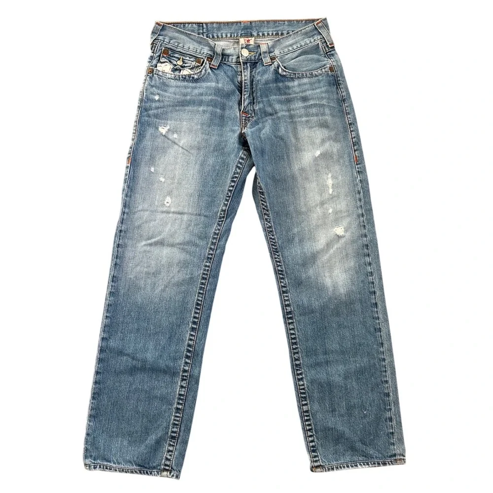 VTG y2k True Religion straight leg lightwash denim jeans horseshoe flap pocket‎